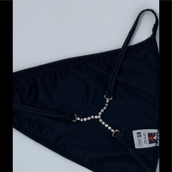 Vintage Black Satin Thong With Rhinestone Detail - Picture 2 of 4